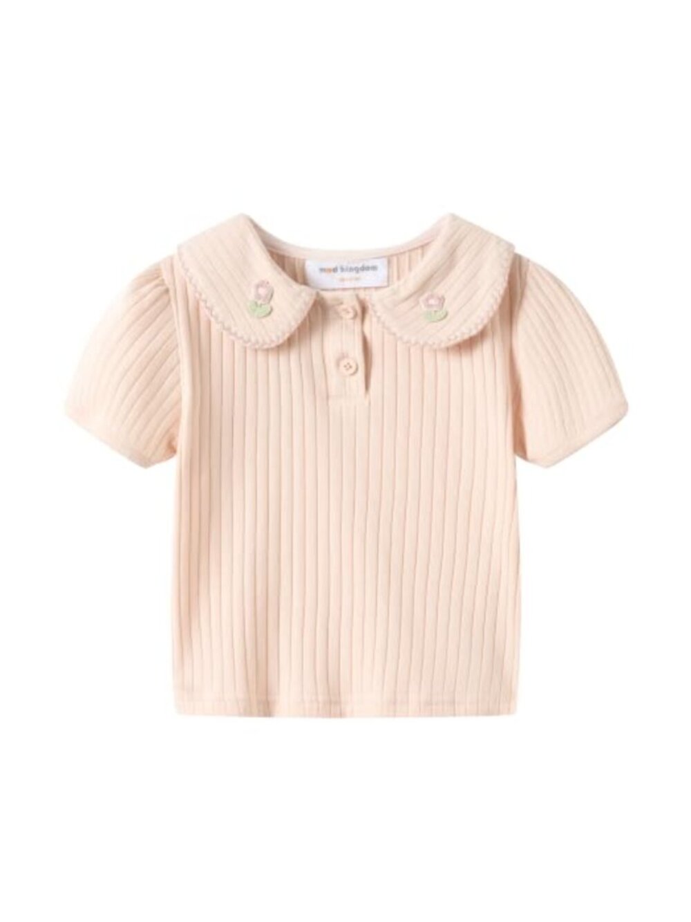 Girls Peter Pan Collar Floral T-Shirt Short Sleeve Cotton Summer Top